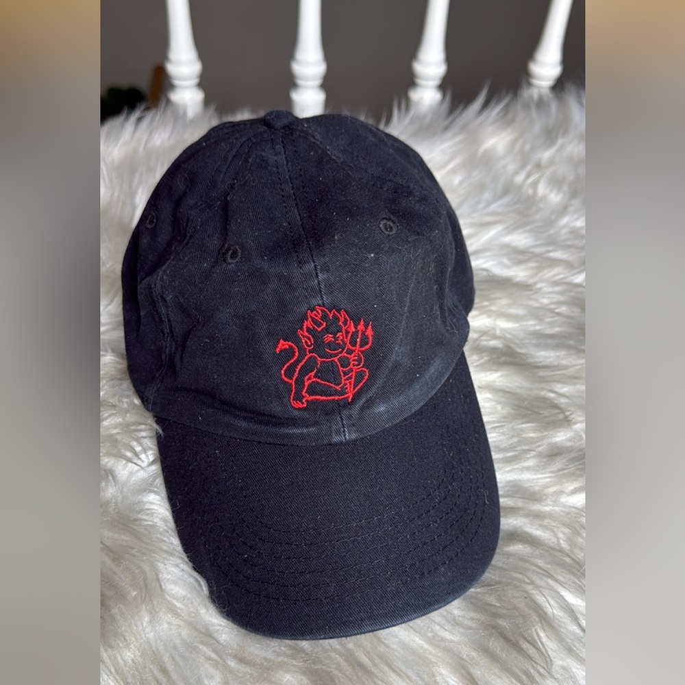 Brandy Melville Black Cotton Baseball Cap Red Devil Embroidered